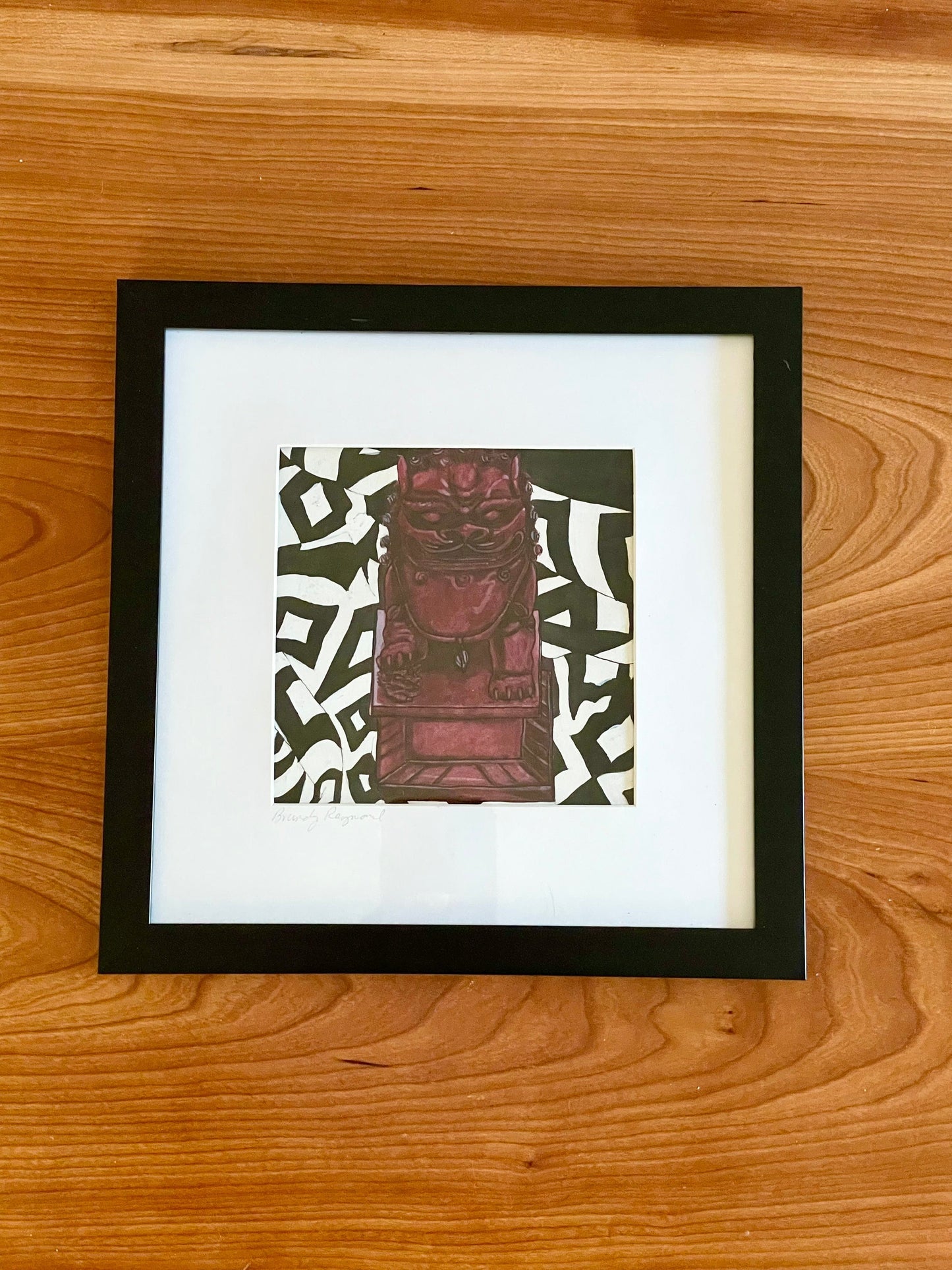 Guardian Lion Pen & Ink - 5x5 Framed