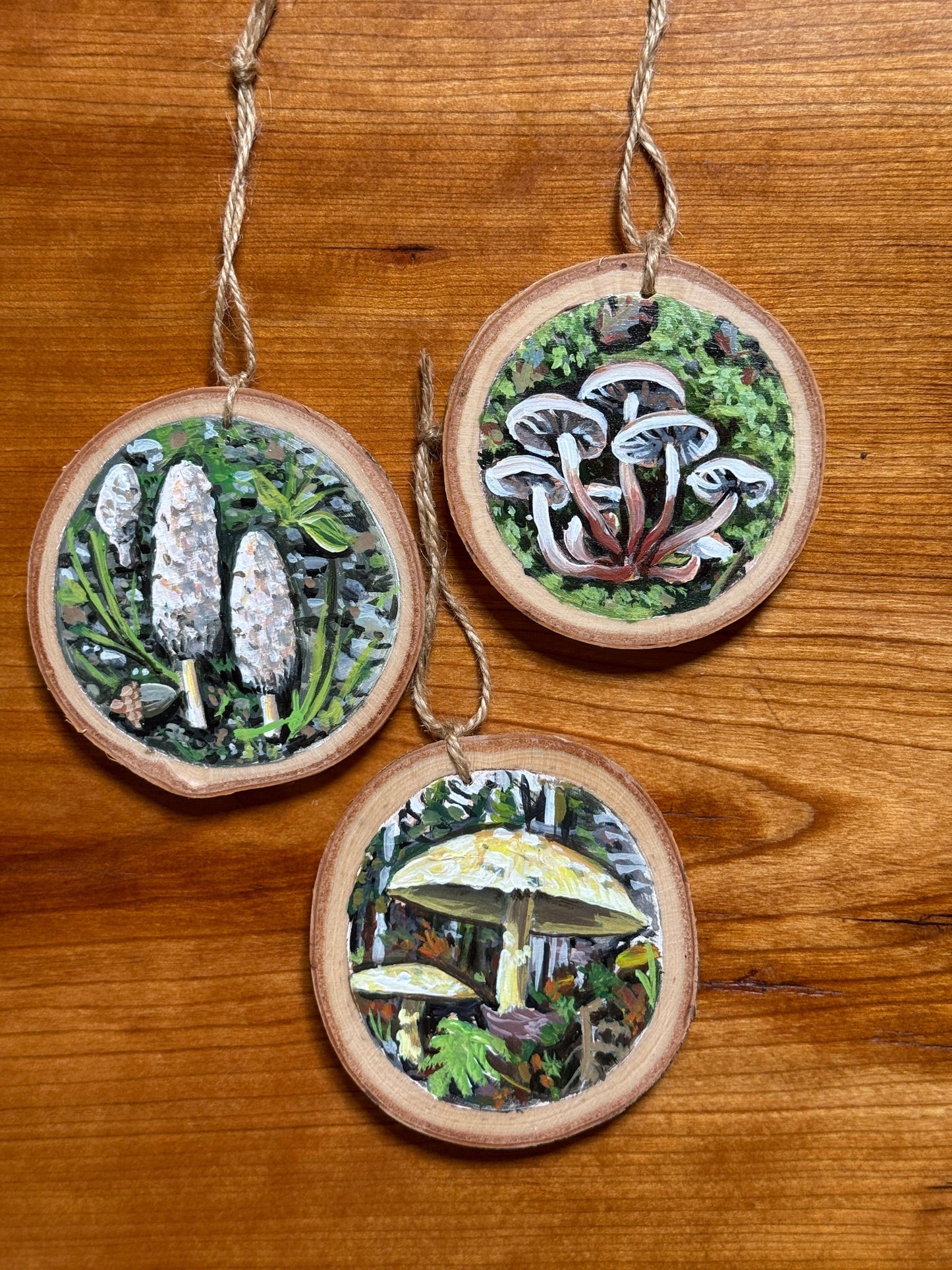 MUSHROOMS - HAND-painted WOOD ORNAMENT