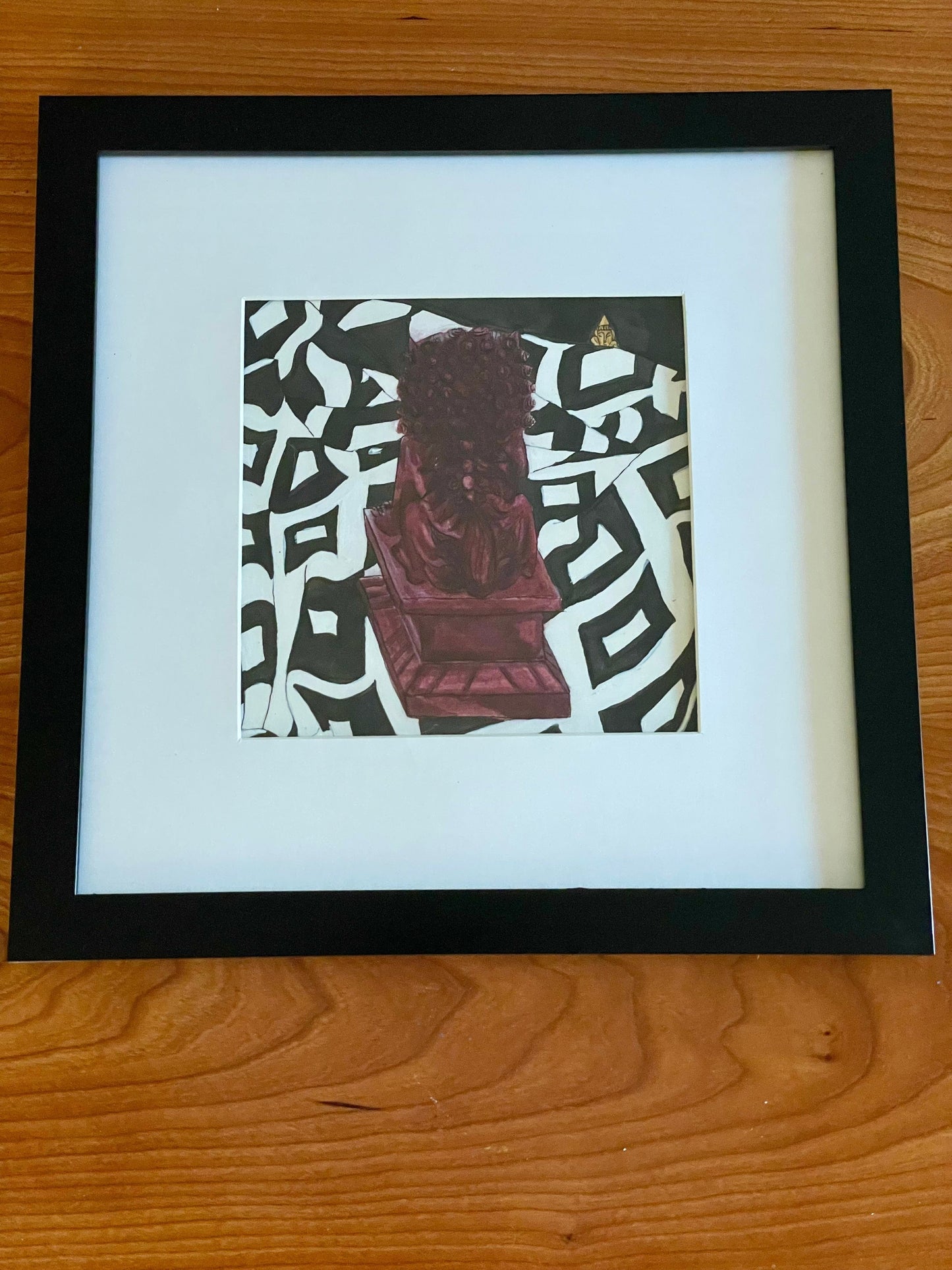Guardian Lion Pen & Ink - 5x5 Framed