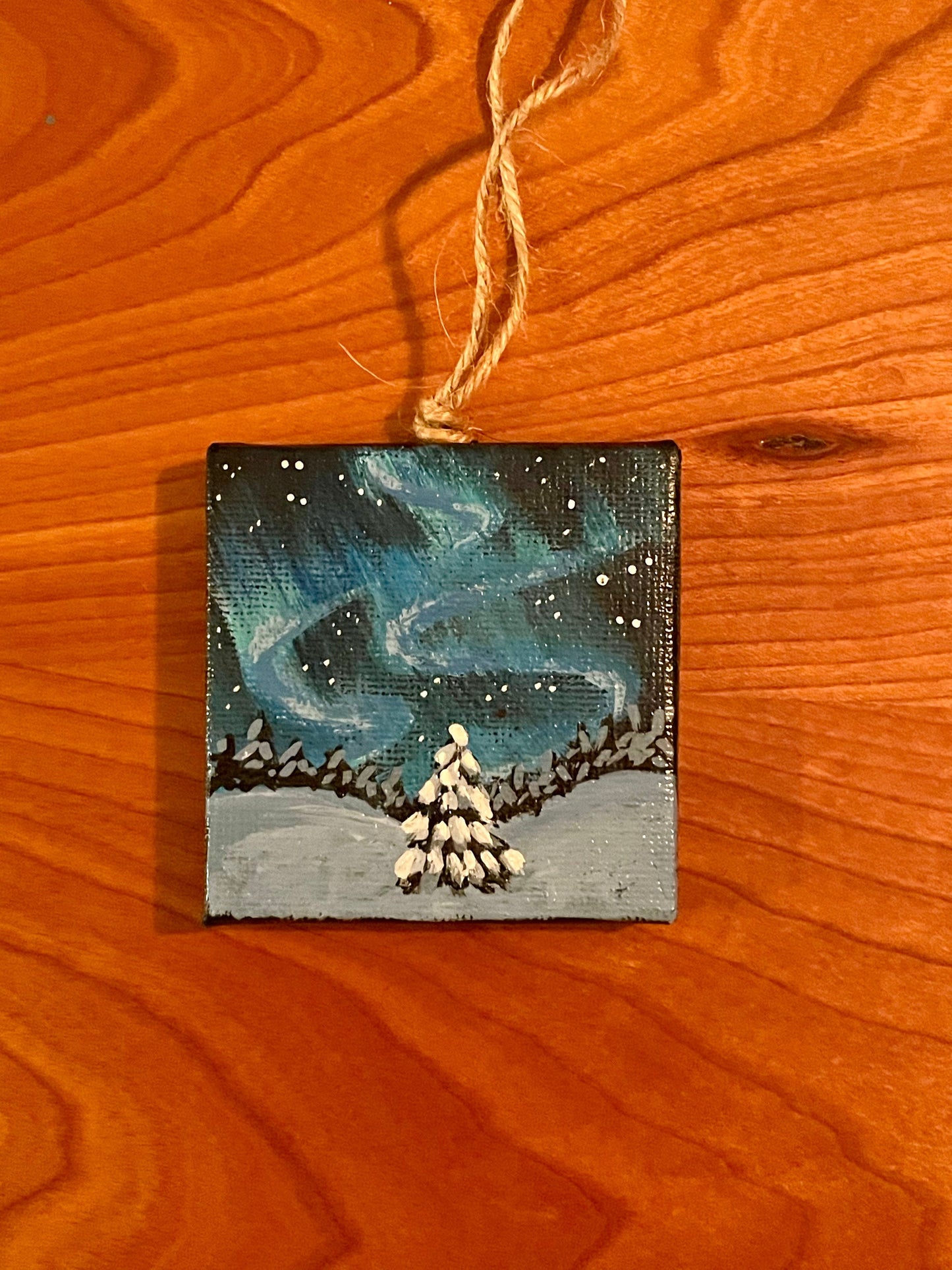 MINI PAINTING: AURORA BOREALIS CANVAS ORNAMENT