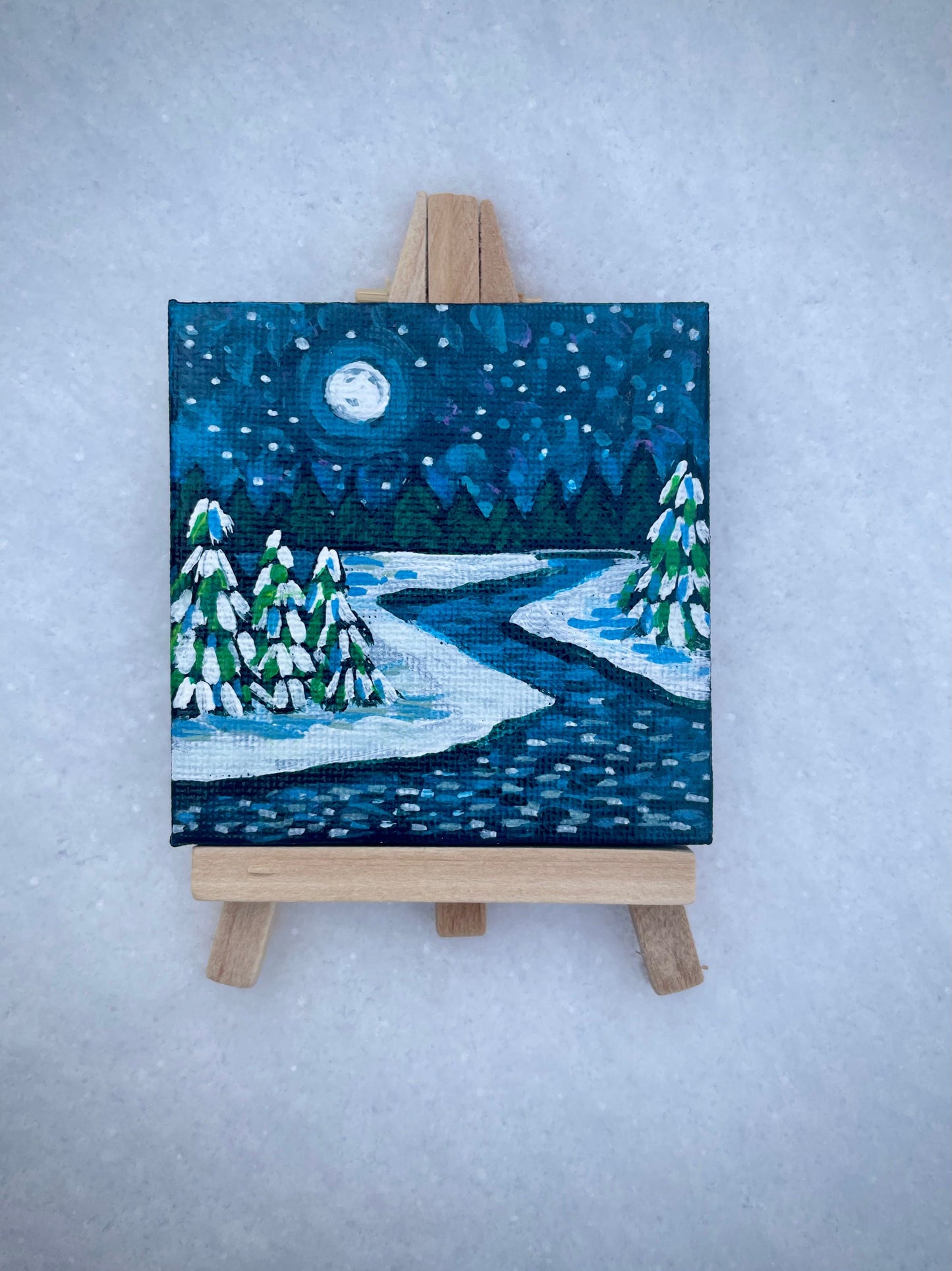 MINI PAINTING with Wood Easel: WINTER MARSH STREAM