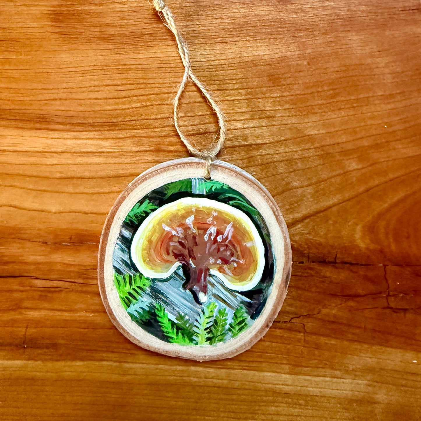 Reishi Mushroom hand-painted wood ornament
