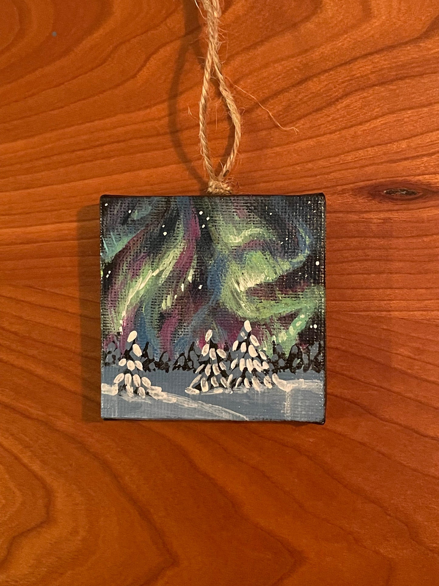 MINI PAINTING: AURORA BOREALIS CANVAS ORNAMENT