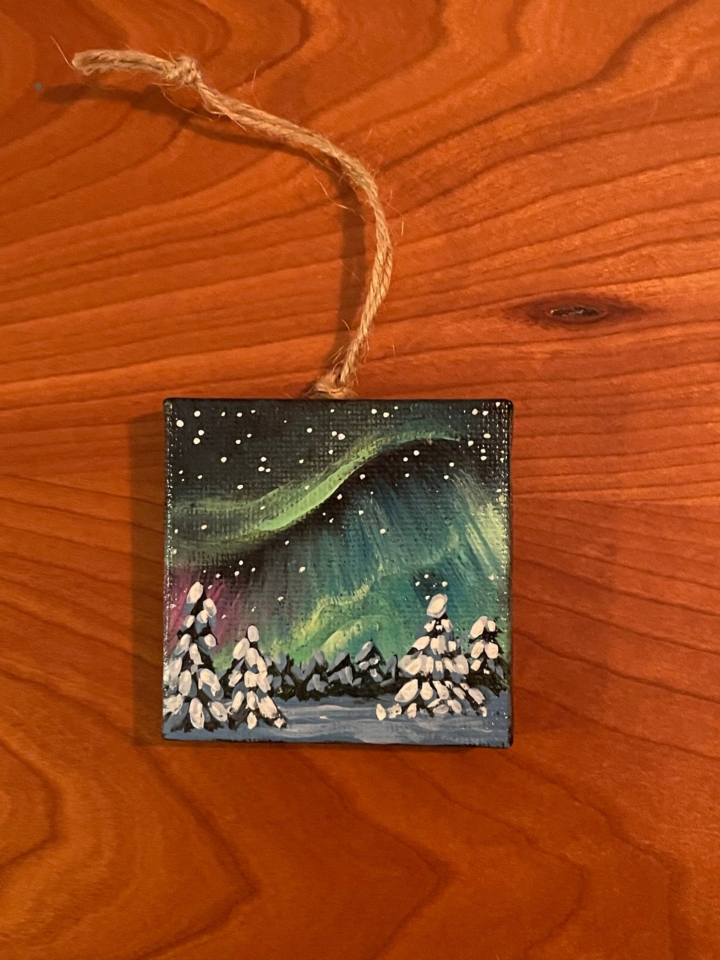 MINI PAINTING: AURORA BOREALIS CANVAS ORNAMENT