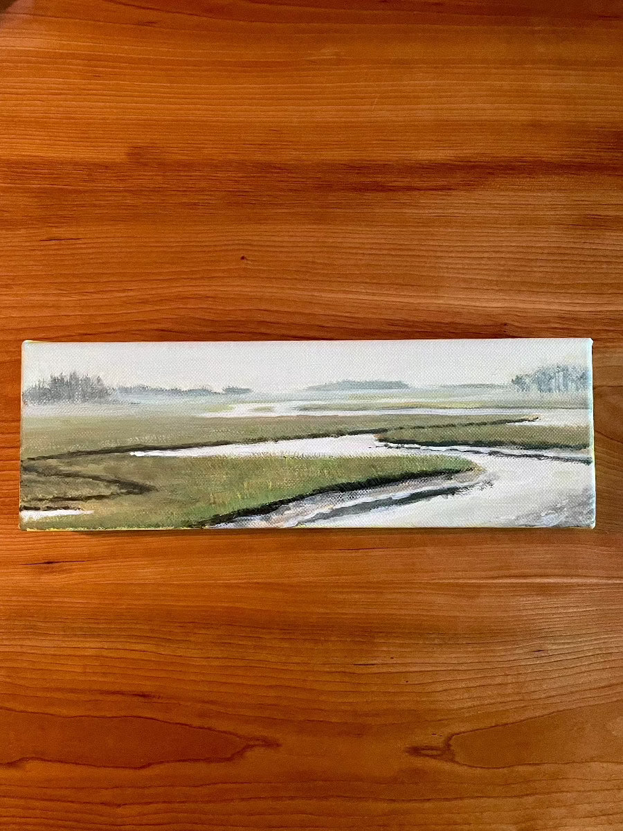 acrylic painting on canvas foggy mousam river