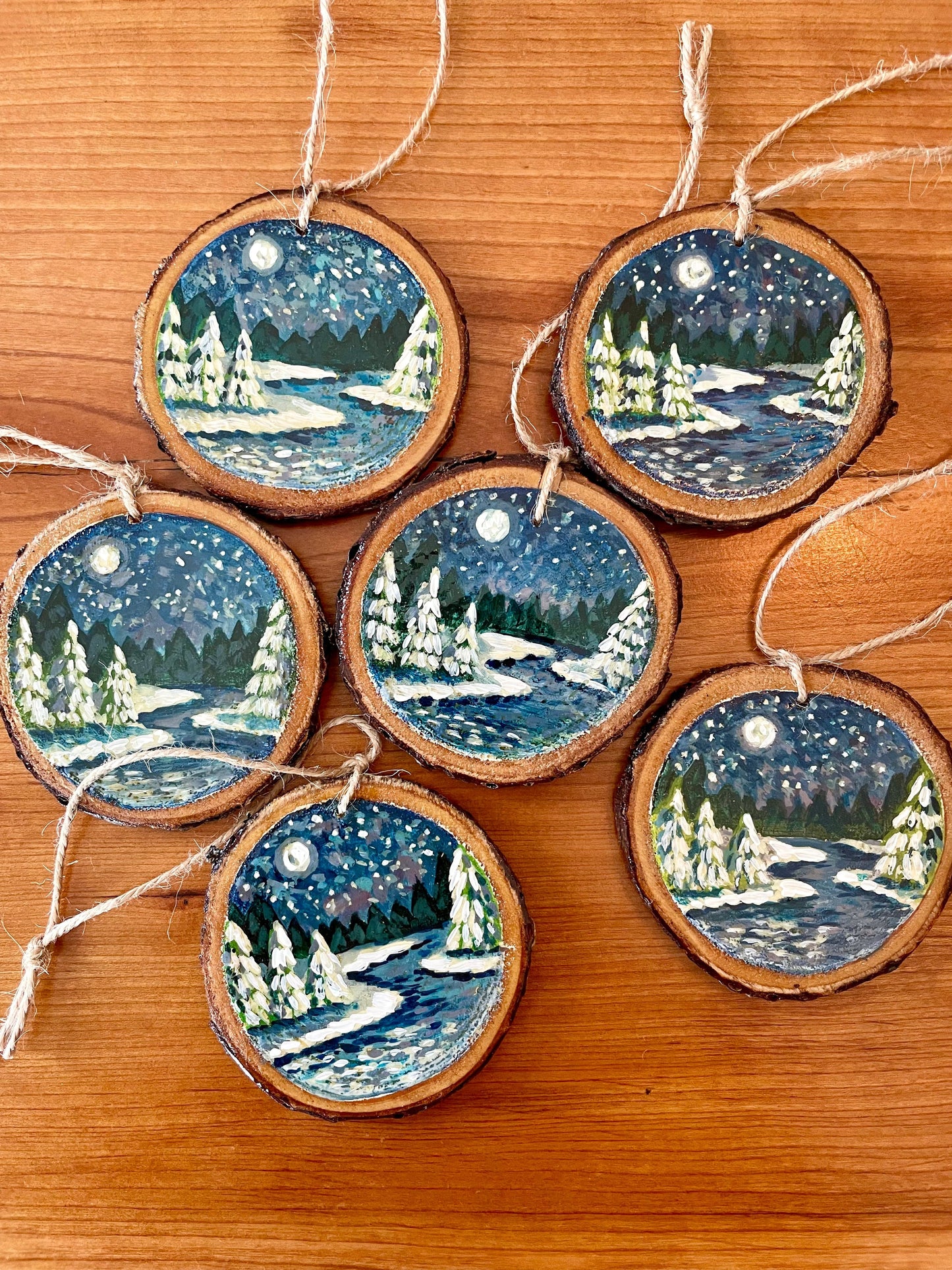 WINTER RIVER SCENE WOOD ORNAMENT