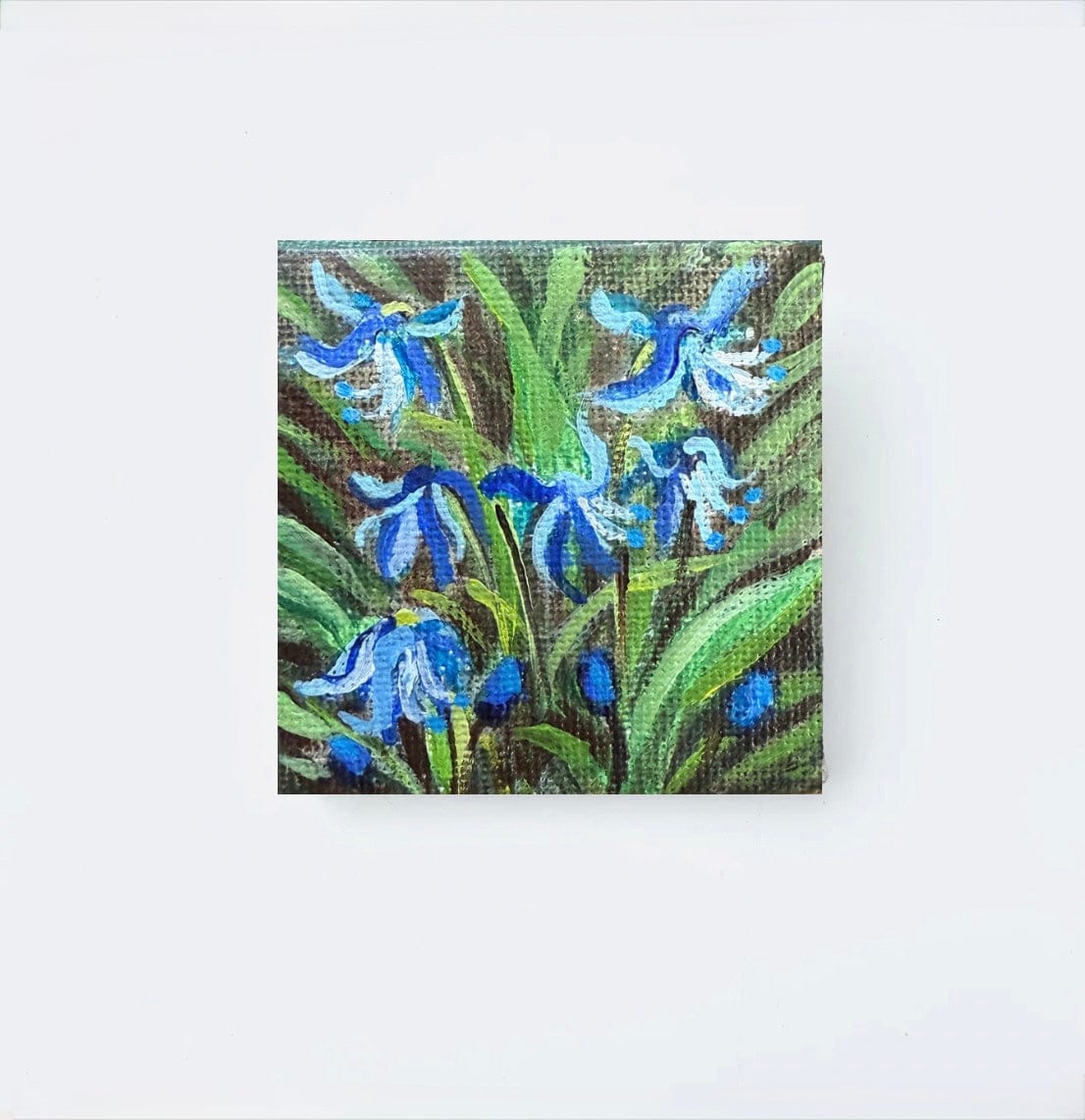 2x2 inch Mini Acrylic Paintings with green stand: Spring Flowers
