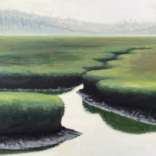Foggy Marsh at parsons beach acrylic painting by Brandy Raymond