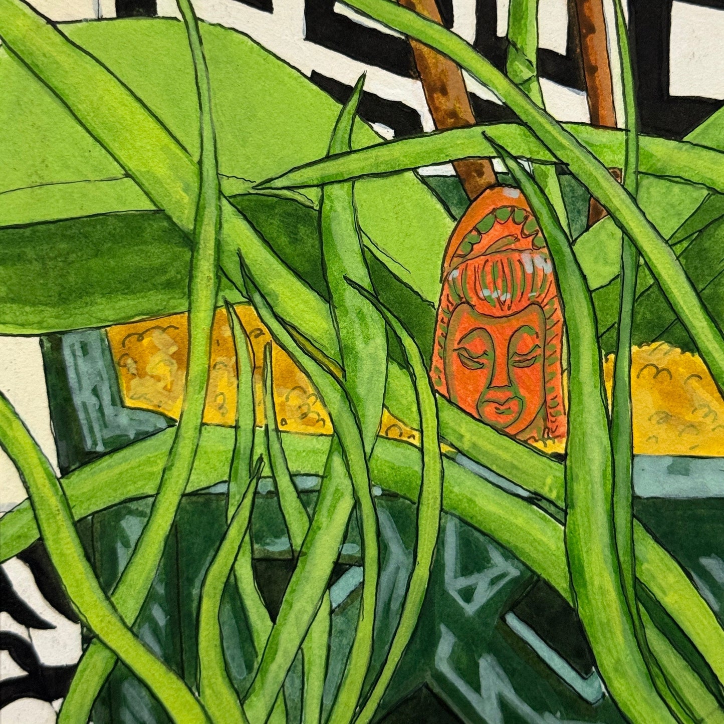 Buddha Pen & Ink - 5x5 Framed