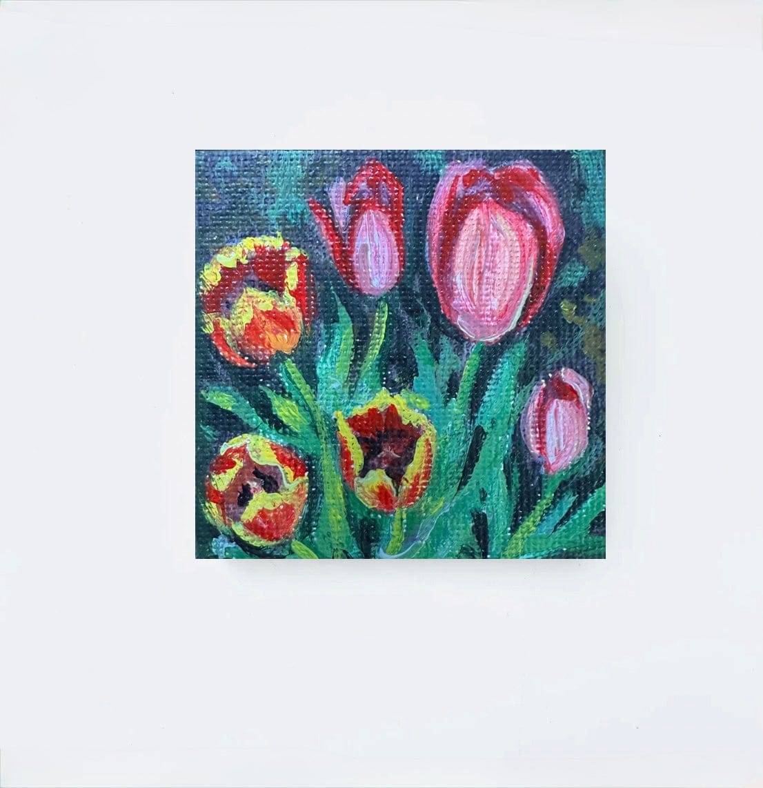 2x2 inch Mini Acrylic Paintings with green stand: Spring Flowers