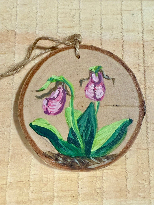 Lady Slipper - HAND-painted WOOD ORNAMENT