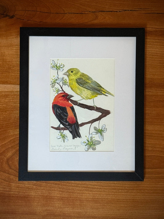 Love Bird Series - Breeding Pairs Acrylic Painting - 5x7 Framed