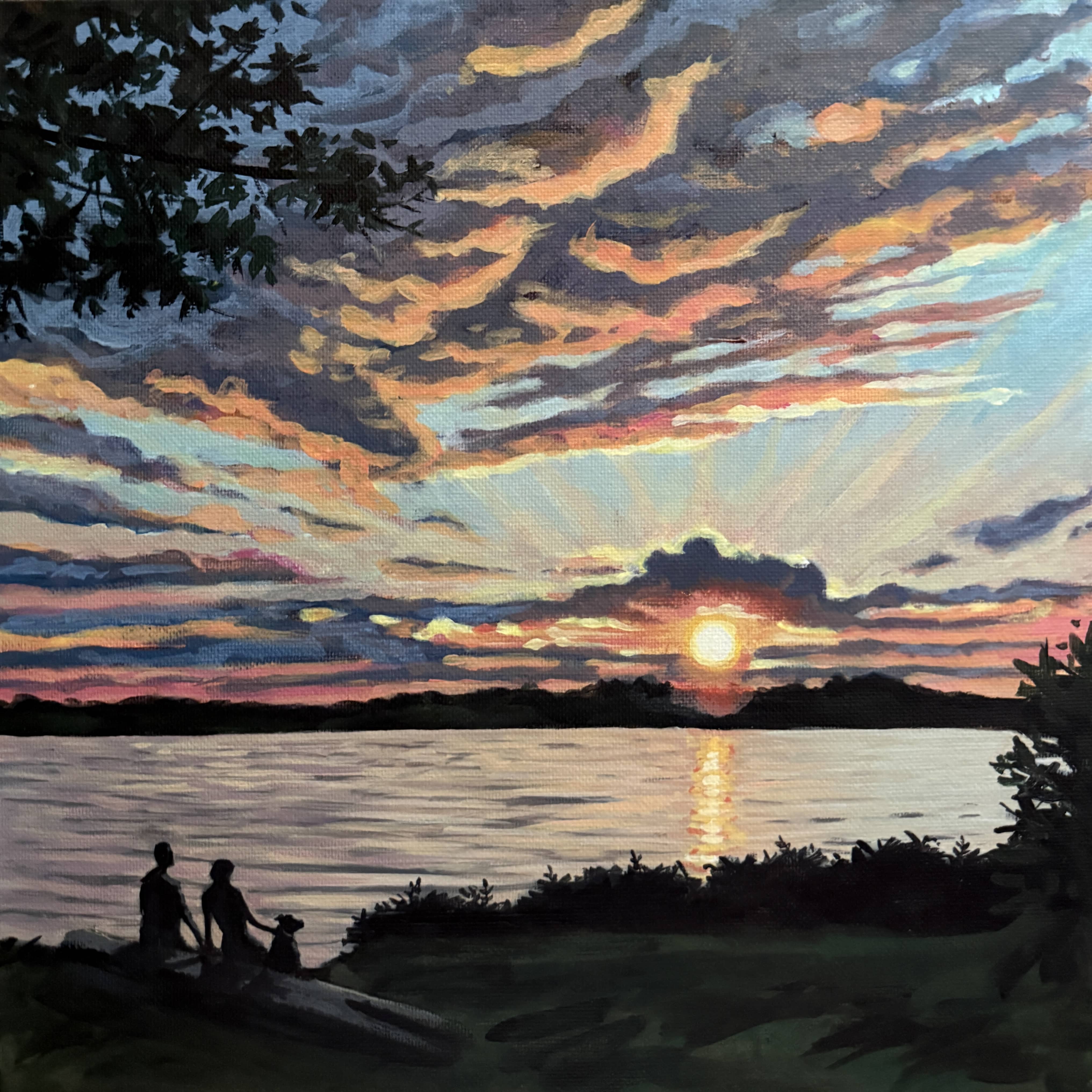 Great Diamond Sunset” - framed 12x12 inch canvas acrylic painting