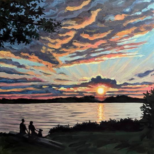 “Great Diamond Sunset” - framed 12x12 inch canvas acrylic painting