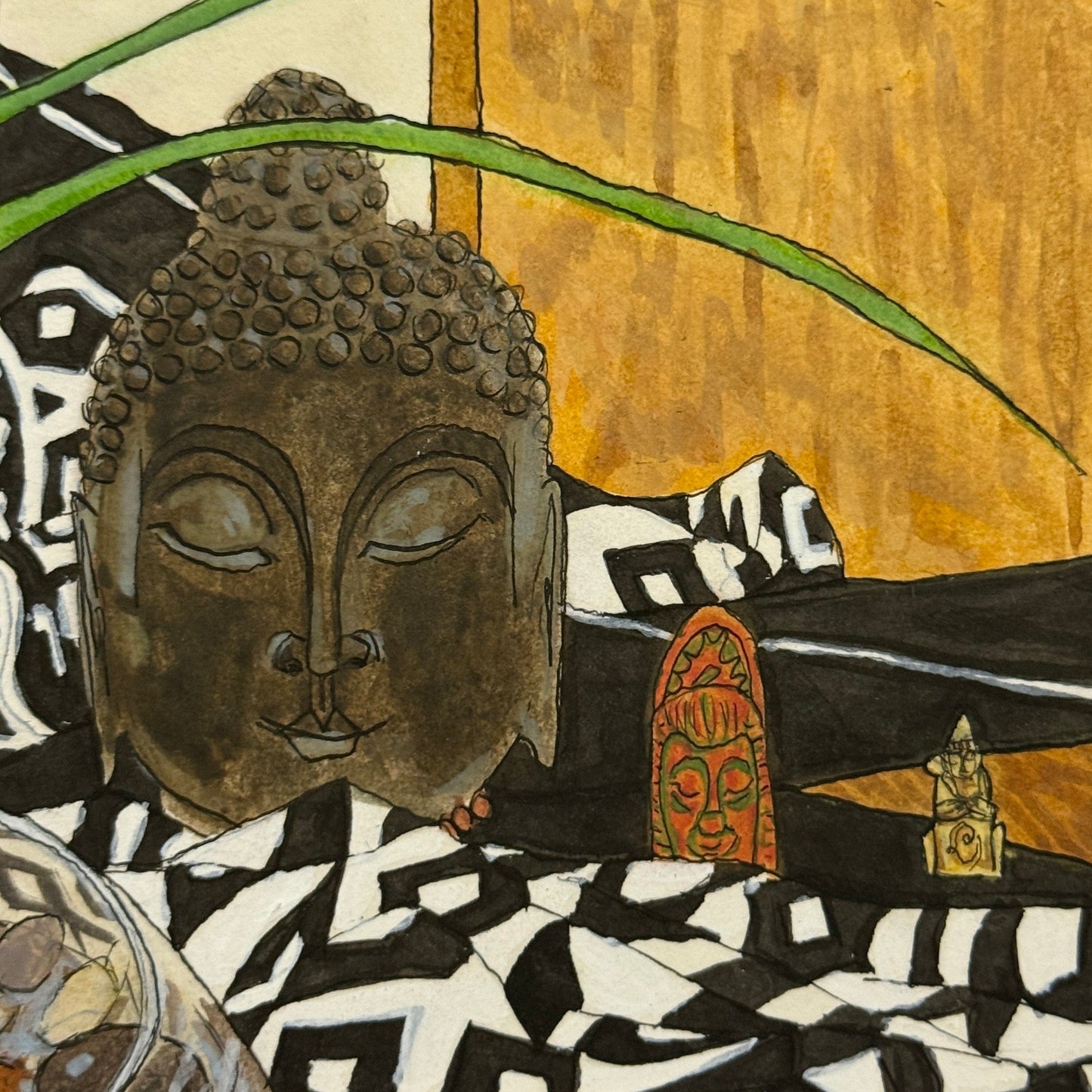 Buddha Pen & Ink - 4x4 Framed