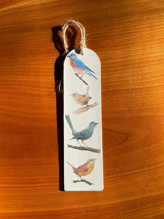 Bluebird & Wren birding bookmark by brandy cressey at Florence Farmstead