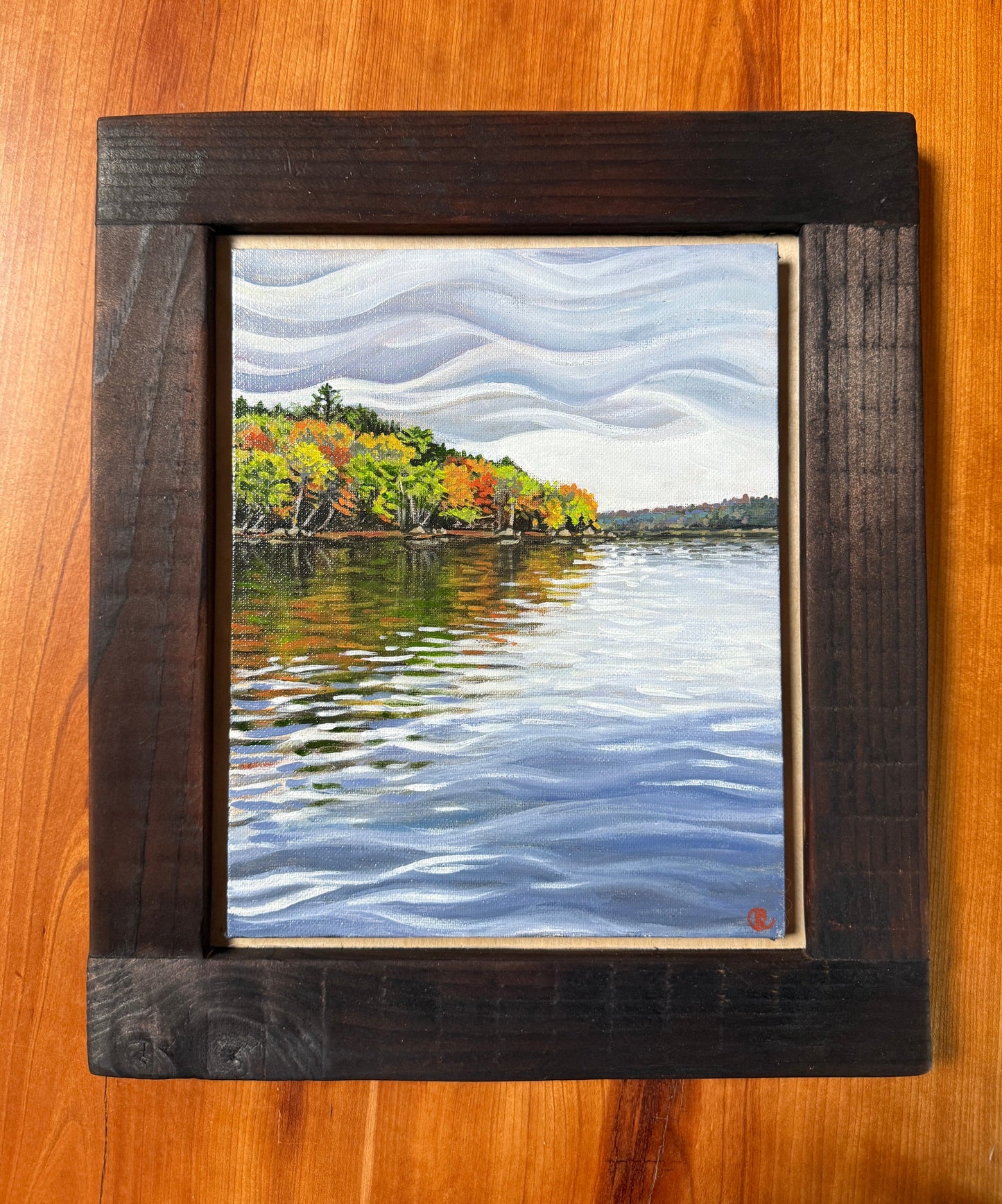 Wave Clouds Above Great Pond - 8x10 Acrylic Painting