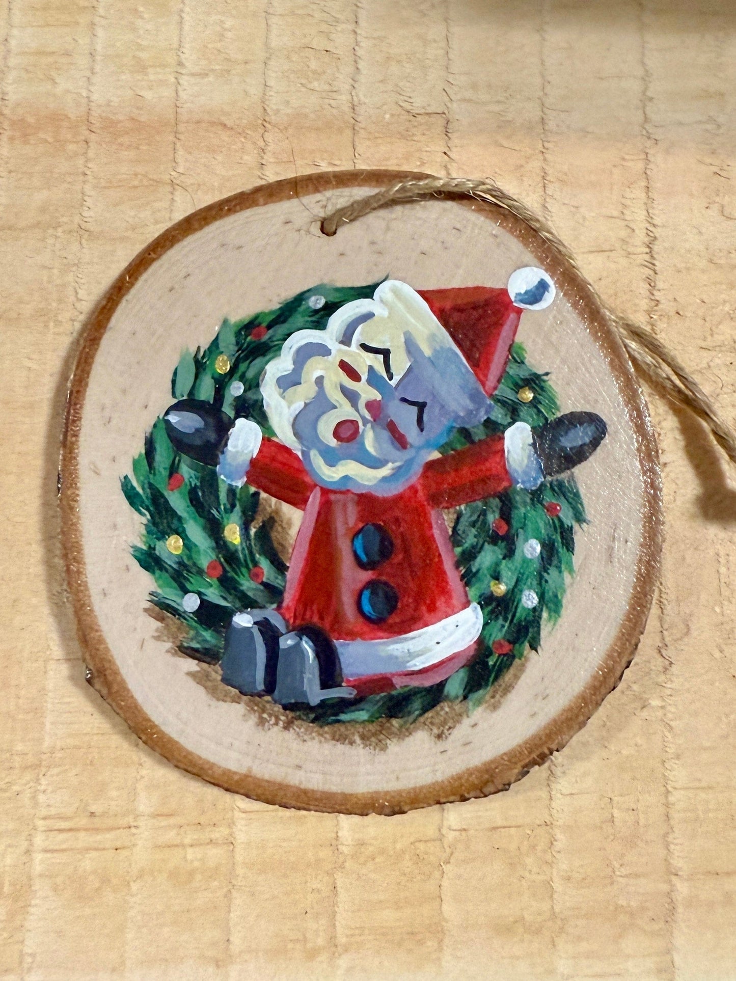 Broke neck Santa - HAND-painted WOOD ORNAMENT