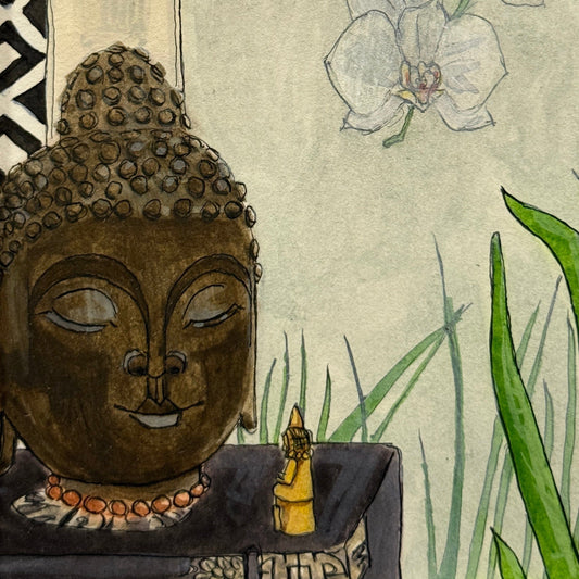 Buddha Pen & Ink - 4x4 Framed