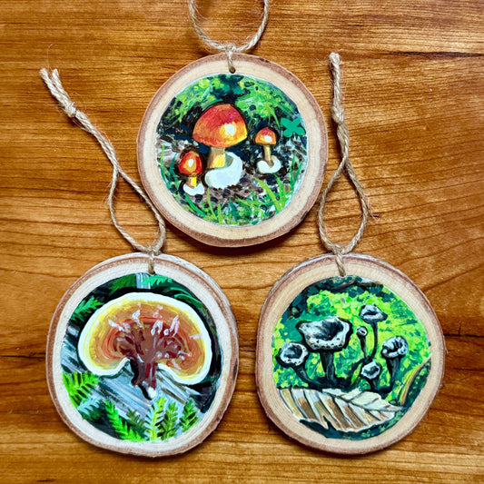 Hand-painted Mushroom wood ornaments 