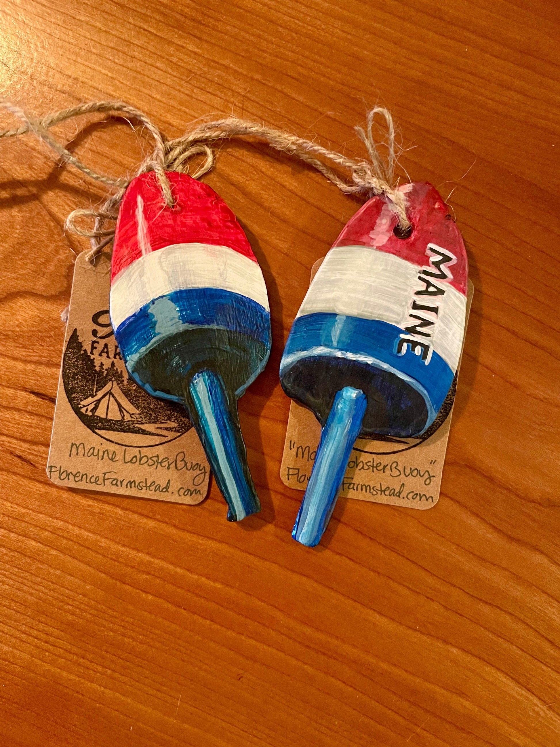 Maine lobster buoy clay ornament made by brandy cressey at Florence Farmstead