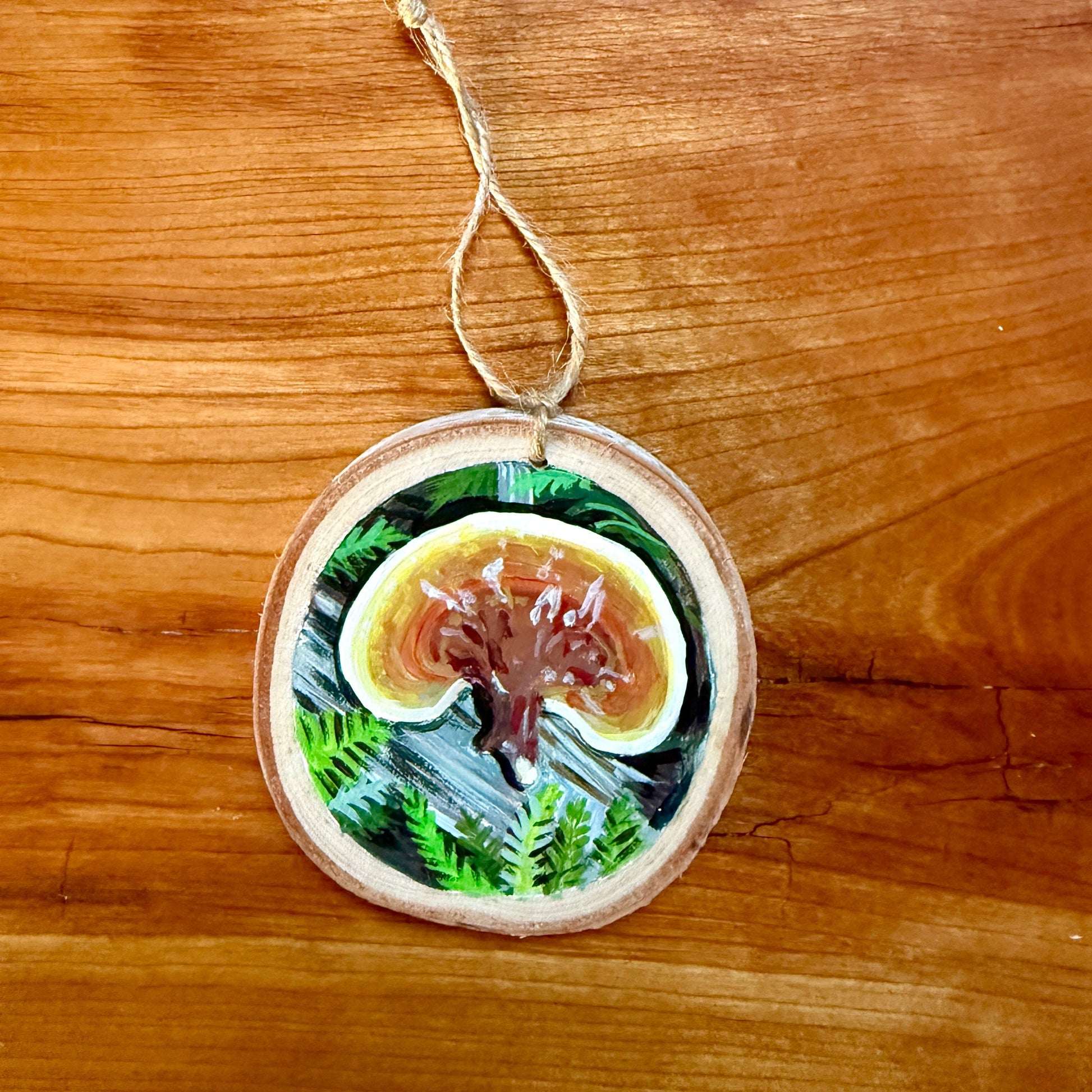 Reishi Mushroom hand-painted wood ornament
