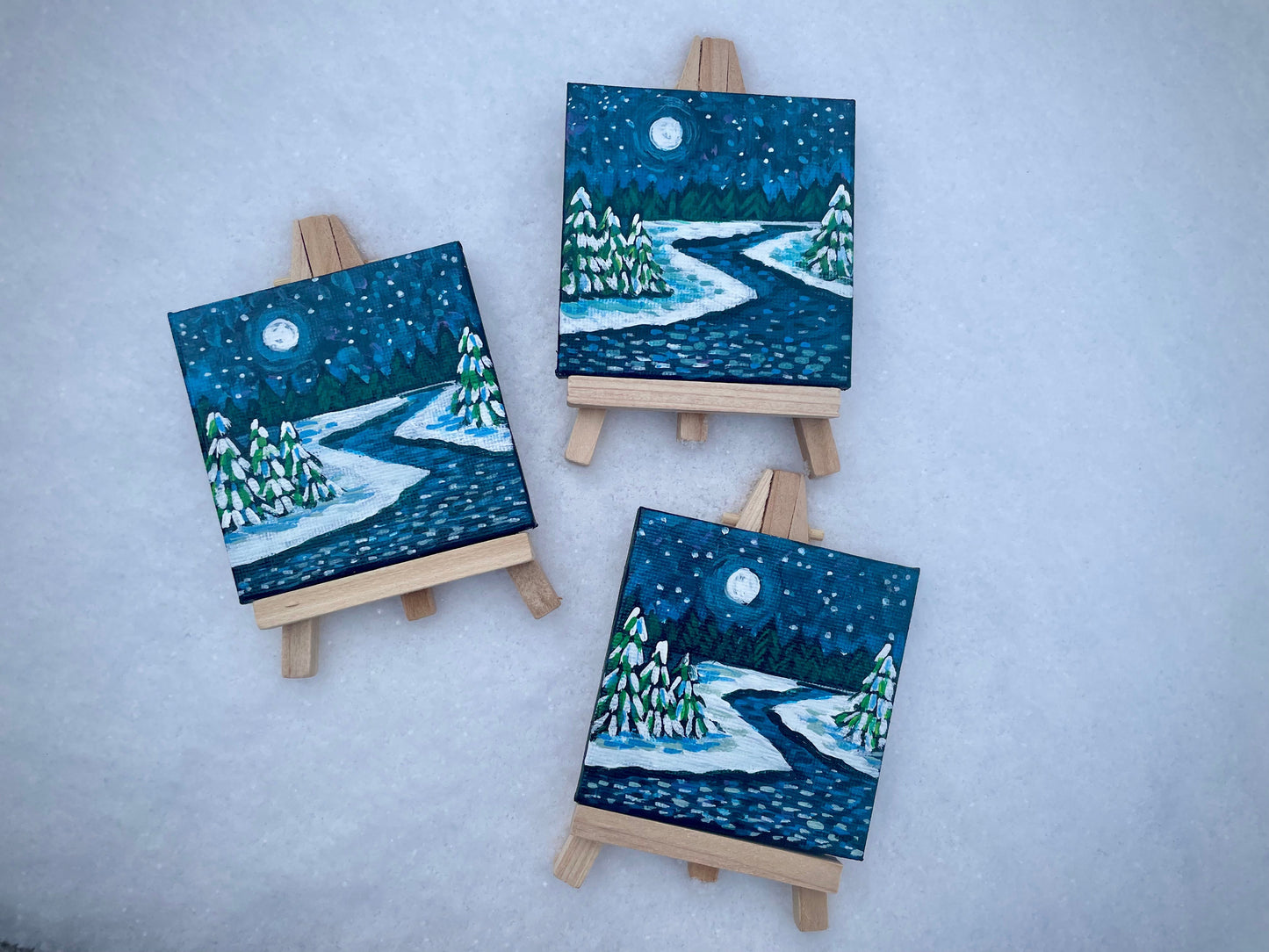 MINI PAINTING with Wood Easel: WINTER MARSH STREAM