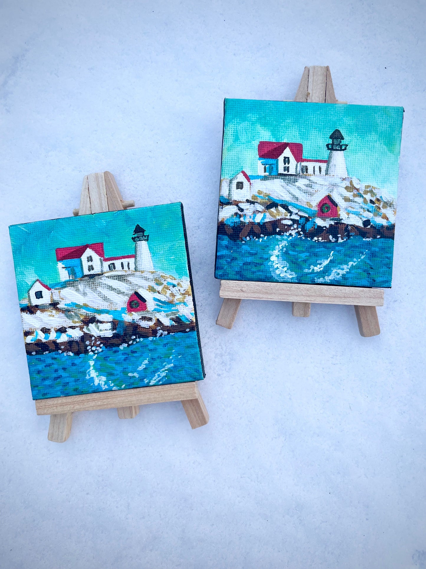 MINI PAINTING with Wood Easel: WINTER NUBBLE LIGHTHOUSE