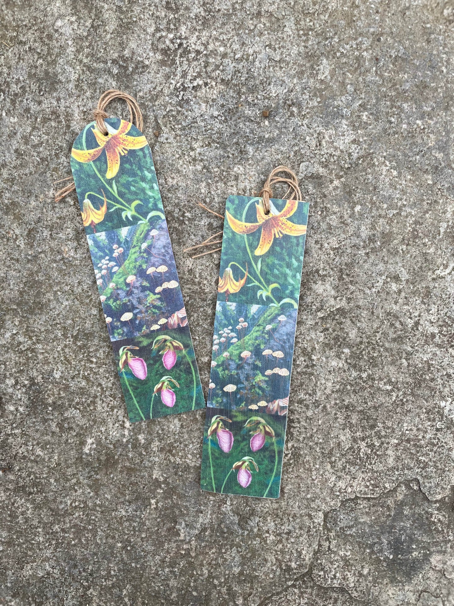 Canada Lily, Lady Slipper, & Forest Floor Pinwheels Bookmark on Wood