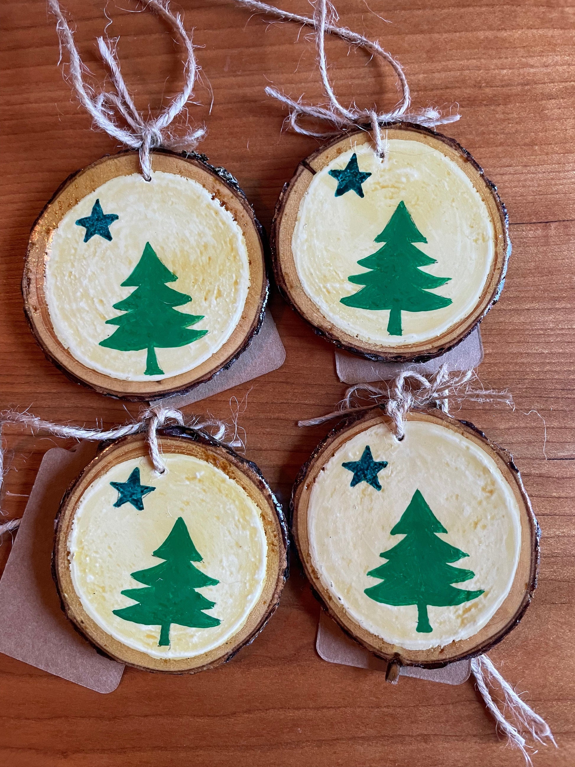 1901 Maine Flag ornament hand-painted on wood by brandy cressey raymond at Florence Farmstead