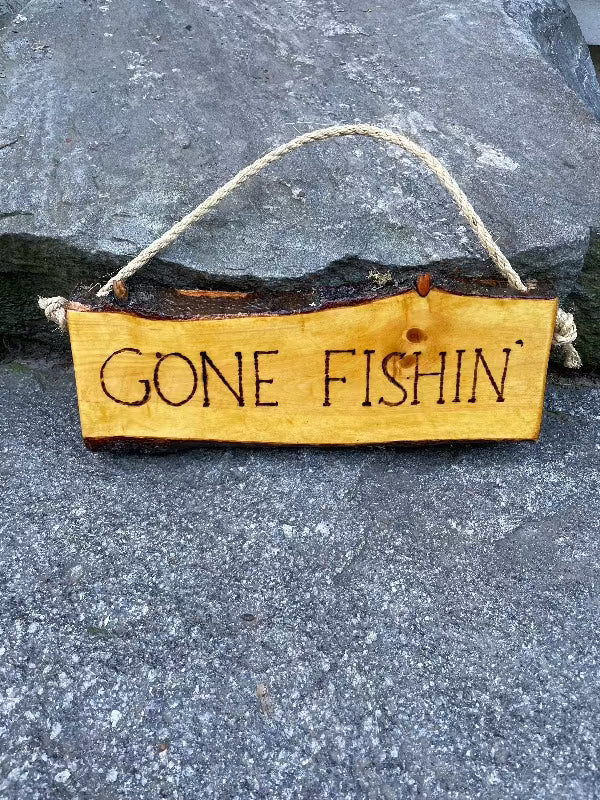 Rustic “Gone Fishin’” Wood Sign