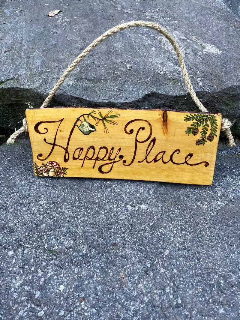Rustic “Happy Place” Wood Sign